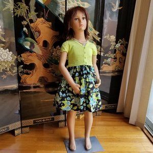 Bonnie Jean Size 5 Black Flowered Dress Coverlet